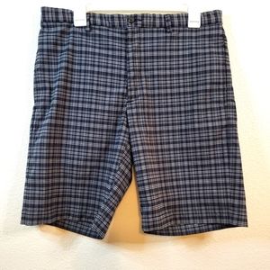 Greg Norman Men's 32 Black Grey Checks Dark Wash Poly-Blend Chino Golf Shorts